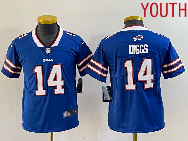 Youth Buffalo Bills 14 Diggs Blue 2023 Nike Vapor Limited NFL Jersey style 1